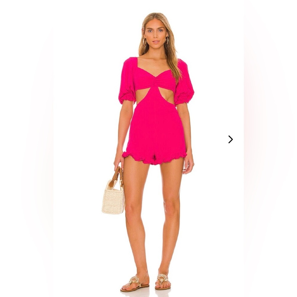 Lovers + Friends Hot Pink Puff Sleeve Cutout One-Piece - Picture 1 of 5